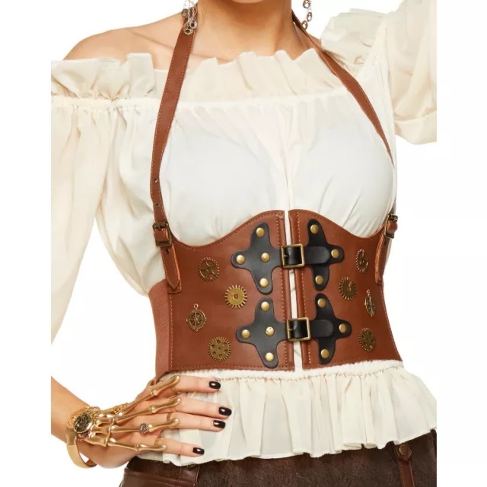Steampunk Brown Corset Waist Cincher - Picture 2 of 8